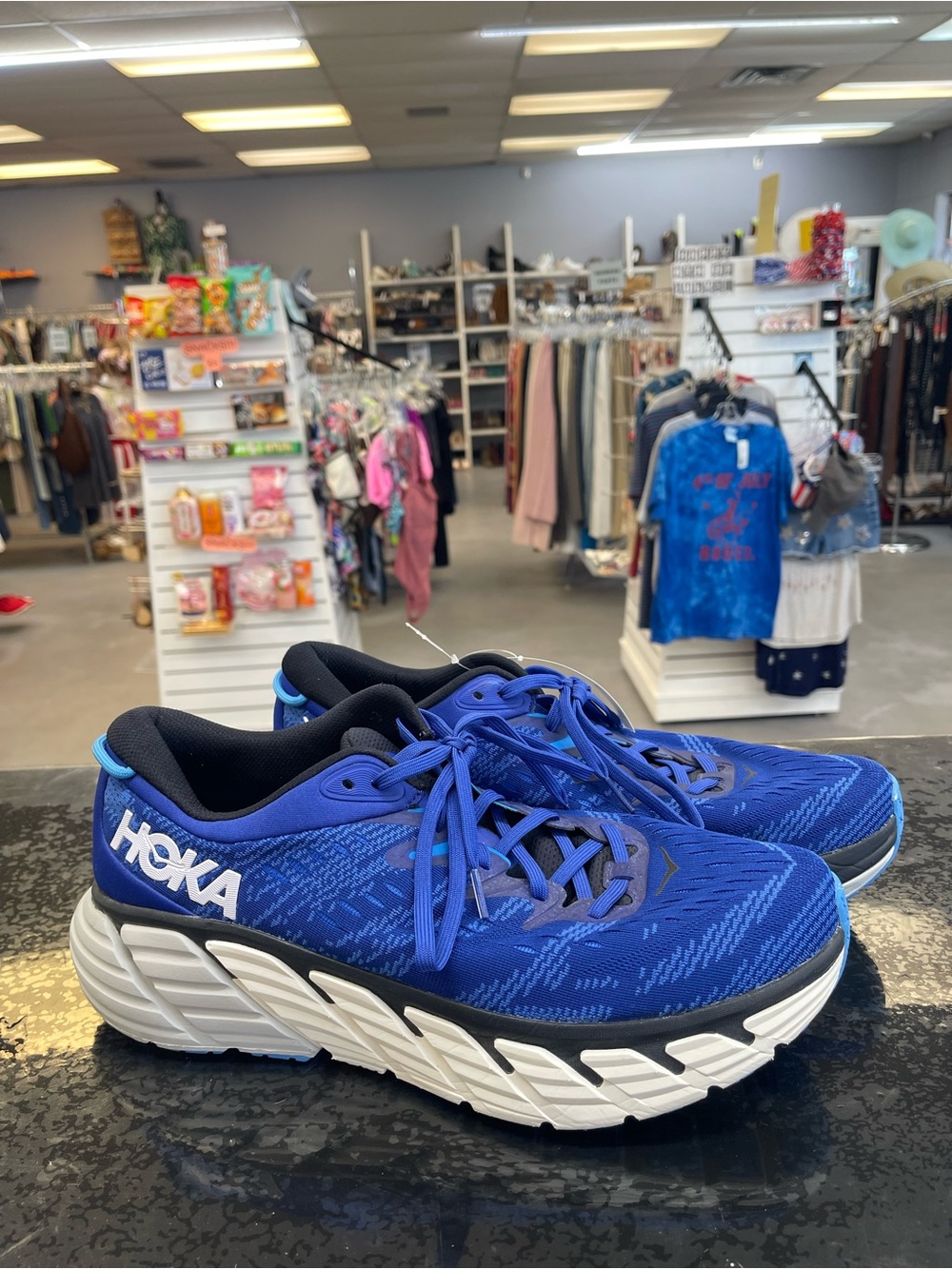 Hoka Blue and White Men's Cushioned Running Sneakers